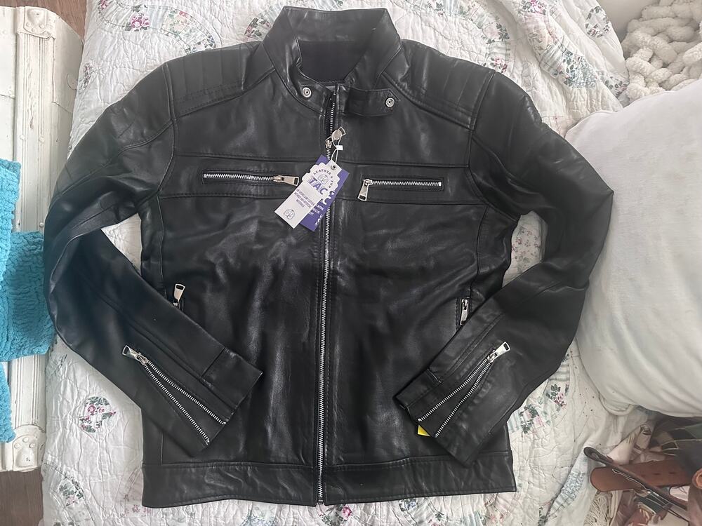 NWT BLACK LAMB LEATHER MOTO RACER JACKET W/ FLEECE LINING L